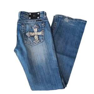 MISS ME Jeans Size 31, Boot Cut, Boot Cut, Cross Design on Rear Pockets